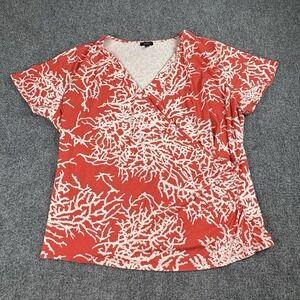 Talbots Top Women 2XP Coral Print Wrap‎  Resortcore Coastal Preppy Career Office